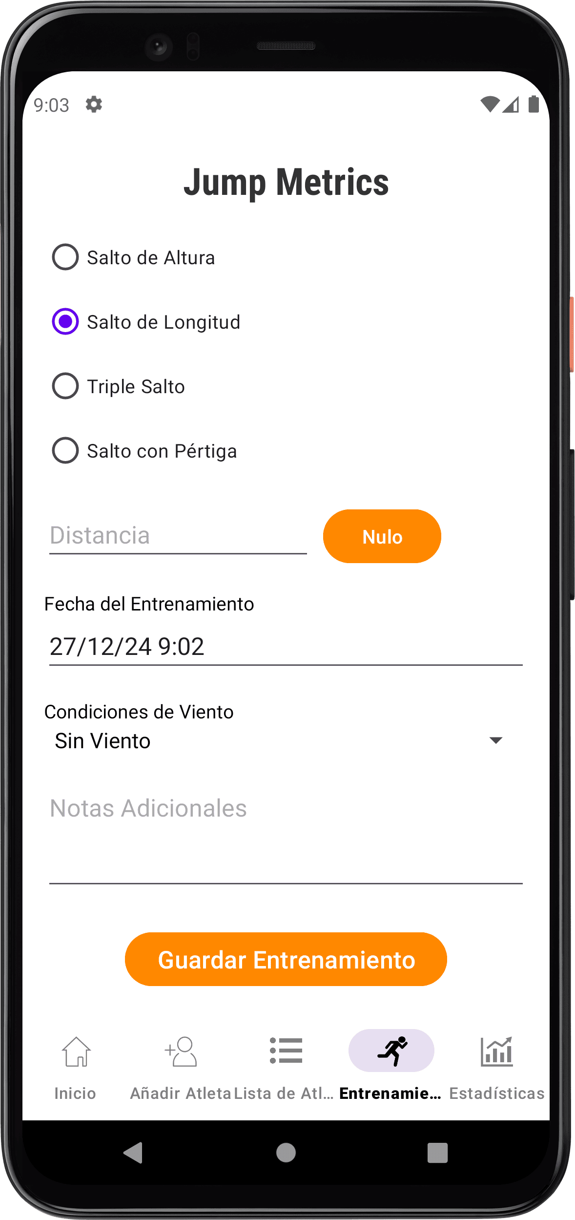 Aplicación saltos de altura